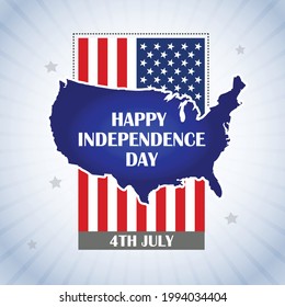 This illustration includes geographical map of USA on the USA flag
