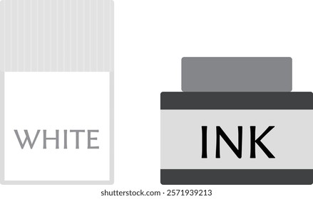 This is an illustration of ink, a cartoon drawing material, and white ink for correction.