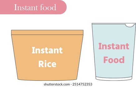 This is an illustration of instant foods such as cup noodles and instant rice.