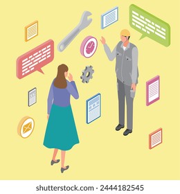 This is an illustration of an internet line provider and a customer consulting.