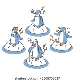 This is an illustration of an isometric set of penguins with injuries to various parts of their bodies.
