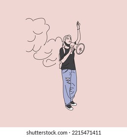 This illustration is kept simple and minimalist. This illustration depicts a young man who is giving an oration as a symbol or icon of commemorating the Youth Pledge Day.