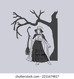 This illustration is kept simple and minimalistic. depicting a Witch.