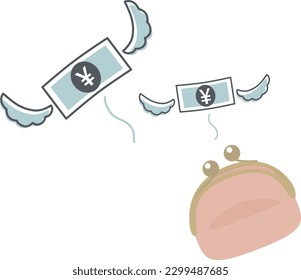 This is an illustration of the lack of money, money that grows wings and flies away.