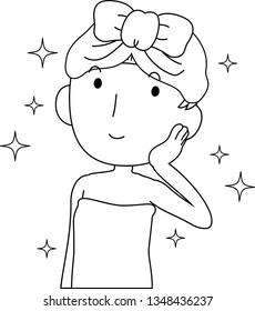 This is an illustration of a lady who is washing the face as after bathing.