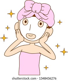 This is an illustration of a lady who is washing the face as after bathing.