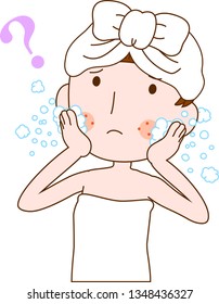 This is an illustration of a lady who is washing the face as after bathing.