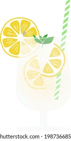 This is an illustration of a lemon soda with mint in a glass.