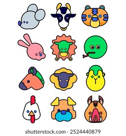 This is an illustration (line drawing) of the faces of animals representing the zodiac.