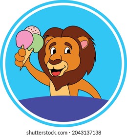 This is an illustration of lion mascot or lion icon which grabbed an ice cream.