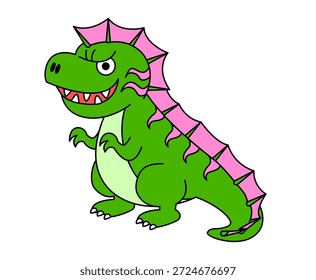 Dies ist eine Illustration eines lebendigen und niedlichen Charakters eines Dinosauriers mit einem markanten spitzen Rücken.