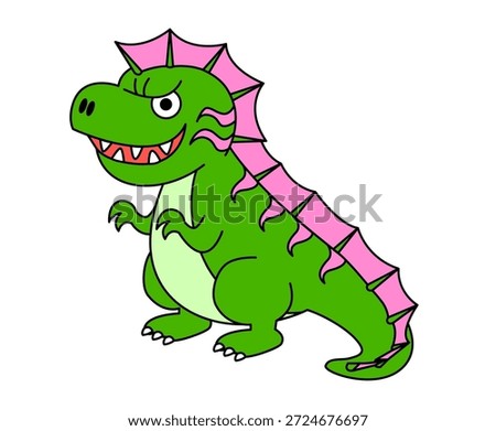 This is an illustration of a lively and cute character of a dinosaur with a distinctive spiked back.