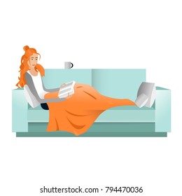 This is an illustration of lying girl with book