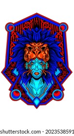this illustration was made very seriously by taking the theme of a tiger and a tribal girl, this illustration combines the two to become a wild and bold work, this illustration takes a classic style