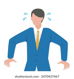This is an illustration of a male business person sweating in a hurry.