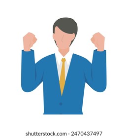 This is an illustration of a male business person who happily makes a fist pump.