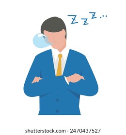 This is an illustration of a male business person who is tired and takes a nap.