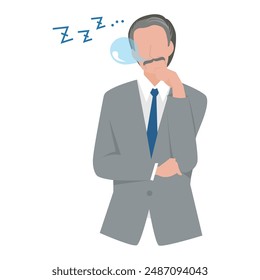 This is an illustration of a male business person who is tired and takes a nap.