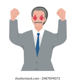This is an illustration of a male business person who is full of motivation and his eyes are burning.