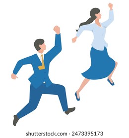 This is an illustration of male and female business people jumping to the next step.