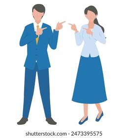 This is an illustration of a male and female business person pricking their fingers.