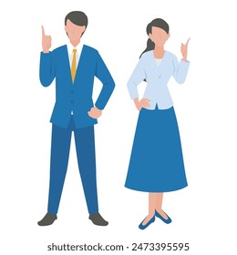 This is an illustration of a male and female business person giving information.