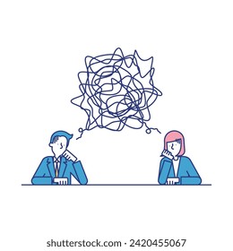 This is an illustration of male and female businesspeople worried about work.