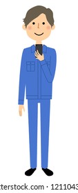 This is an illustration of a male worker operating a smart phone.