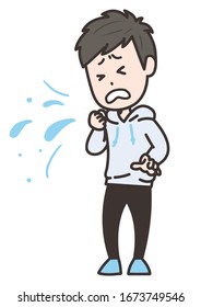 This is an illustration of a man coughing or sneezing. Vector image.