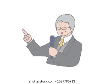 This is an illustration of a man giving a talk with a microphone.