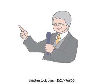This is an illustration of a man giving a talk with a microphone.