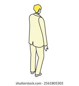 This is an illustration of a man standing in a suit with his arms crossed.