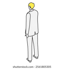 This is an illustration of a man standing in a suit with his arms crossed.