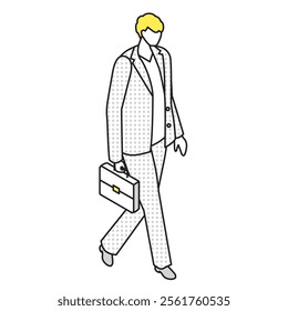 This is an illustration of a man walking in a suit.