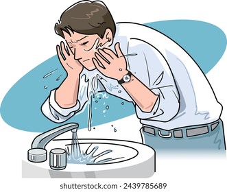 This is an illustration of a man washing his face.