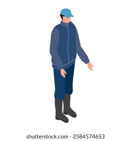 This is an illustration of a man wearing rain boots working in the field.