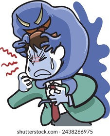 This is an illustration of a man who can't get unpleasant thoughts out of his head.
