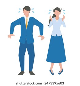 This is an illustration of a man and a woman businessperson in a hurry.