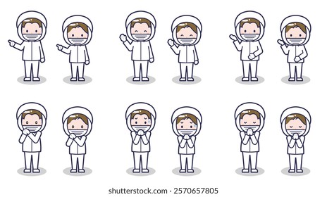 This is an illustration of a man and a woman in sanitary clothes.