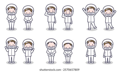This is an illustration of a man and a woman in sanitary clothes.