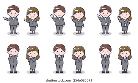 This is an illustration of a man and a woman in suits.