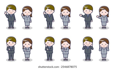 This is an illustration of a man and a woman in suits.