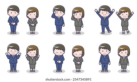This is an illustration of a man and a woman in suits.