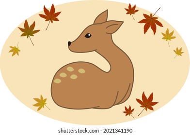 This is an illustration of a maple leaf and a deer.