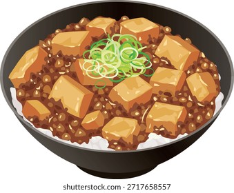 Esta es una ilustración del tazón de arroz de tofu mapo