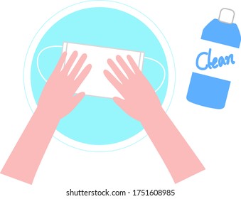 This is an illustration of a mask being gently pressed with bleach.