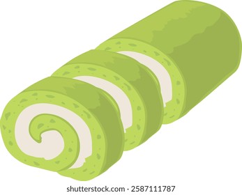 This is an illustration of a matcha roll cake.
