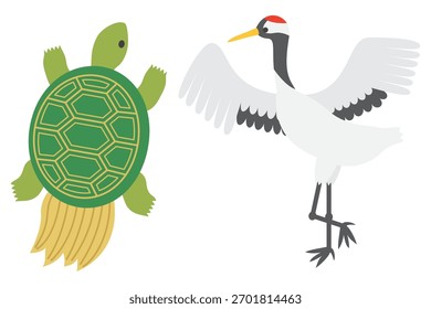 Este é um material de ilustração de grua e tartaruga.