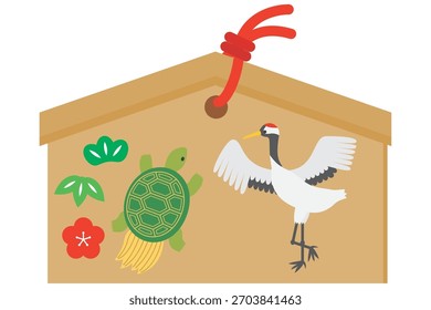 This is a  illustration material of ema (crane and turtle).
