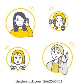 Este es un material de ilustración que muestra a mujeres jóvenes en varias poses. Vector.